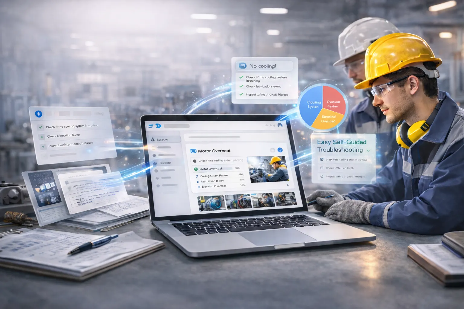 Fixey rapid onboarding — factory technician using AI-guided troubleshooting on the factory floor